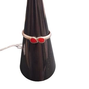 Vintage 925 Sterling Silver & Coral Inlaid Ring Size 6.25 1.07 grams